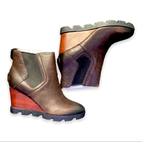Sorel Wedge Joan Uptown Leather Chelsea Boot Blacknd Brown Waterproof Winter - Picture 6 of 11